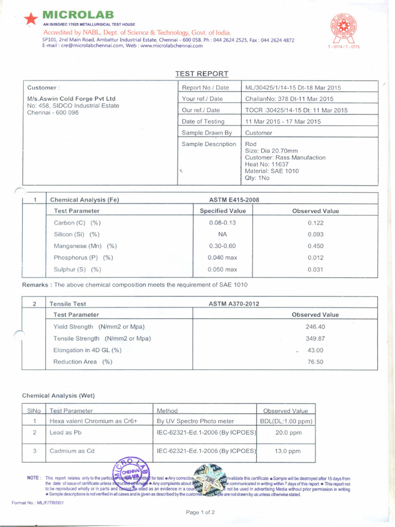 Lab Test Report | PDF
