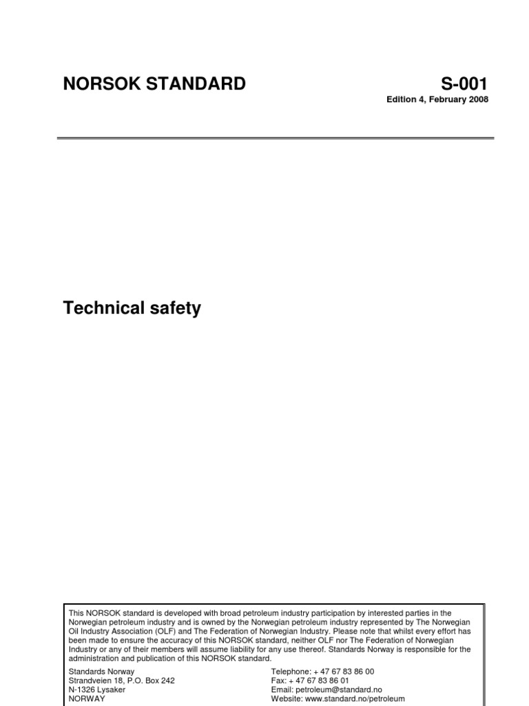 S-001-Technical Safety-NORSOK STANDARD | PDF
