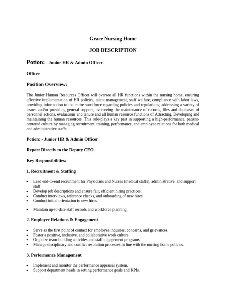JD For Junior HR Officer | PDF | Human Resources | Human Resource ...