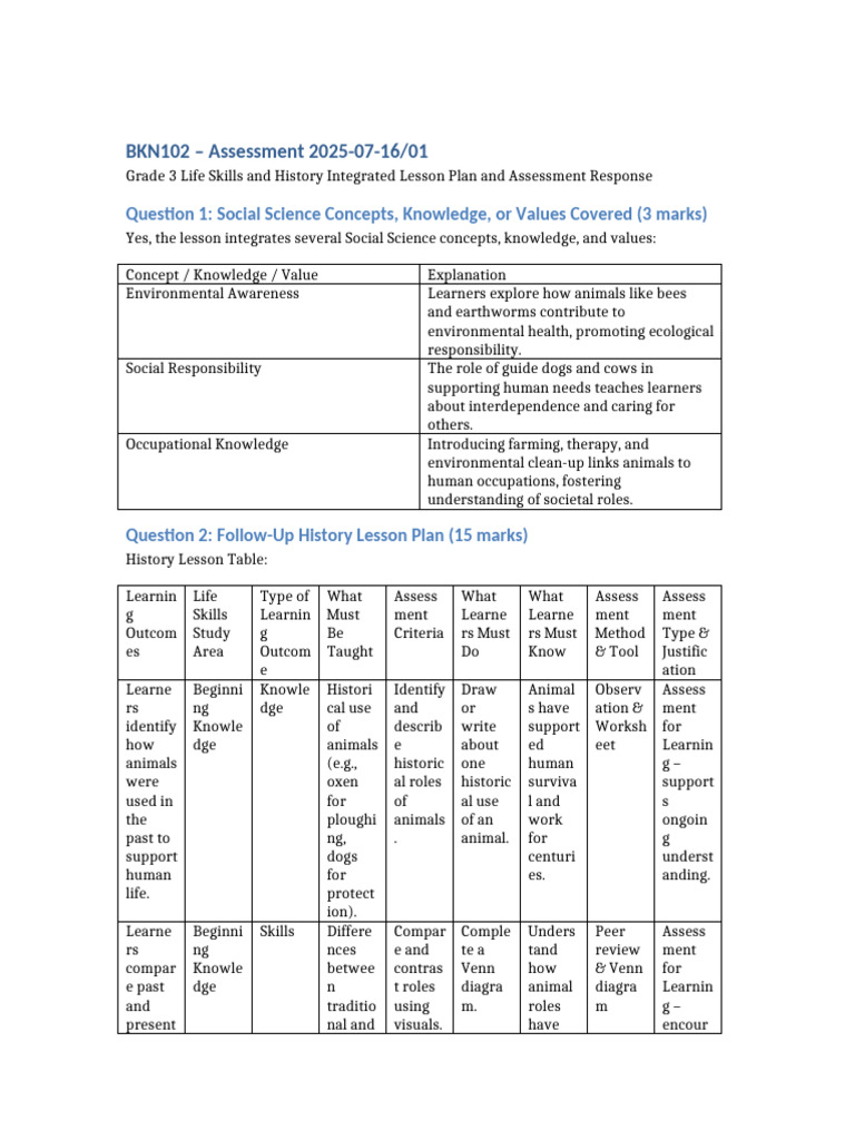 BKN102 Grade3 Lesson Assessment | PDF | Learning | Cognition
