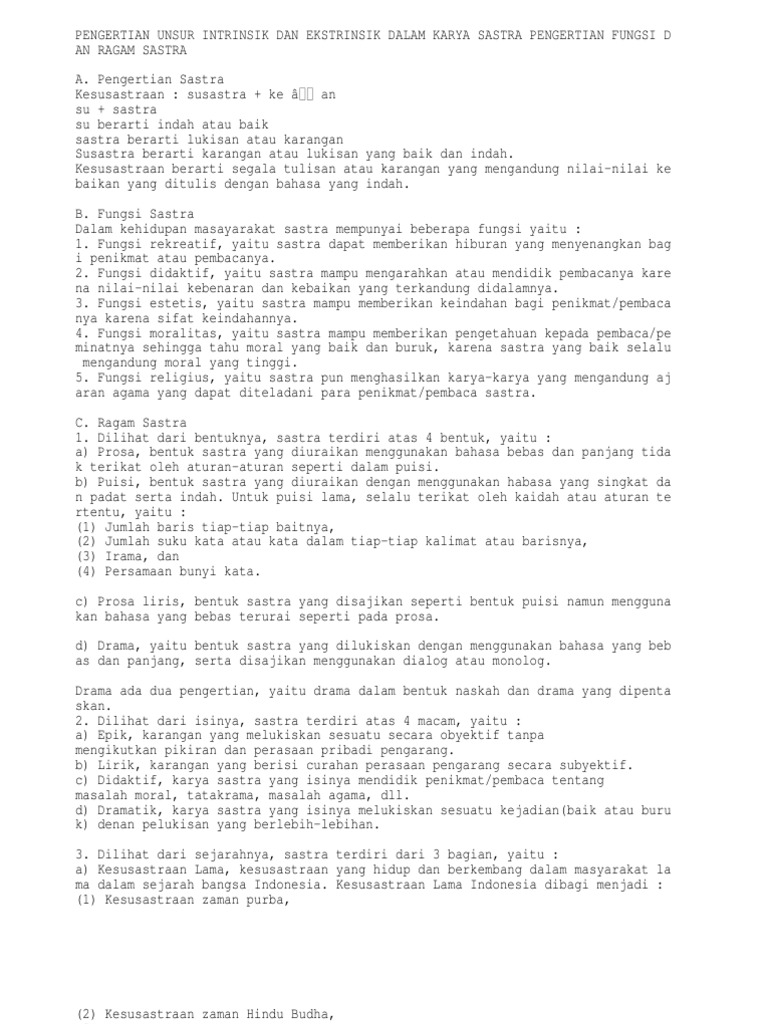 PENGERTIAN UNSUR INTRINSIK DAN EKSTRINSIK DALAM KARYA