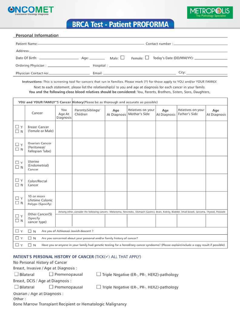 BRCA PROFORMA TRF and Consent Form Oncogenetic | PDF | Medical ...