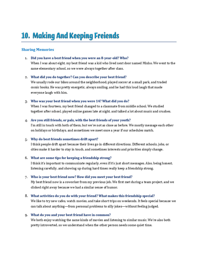 10 - Making and Keeping Friends W Answers | PDF