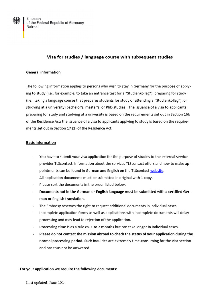 Germany Updated Checklist-Kenya | PDF | Travel Visa | University