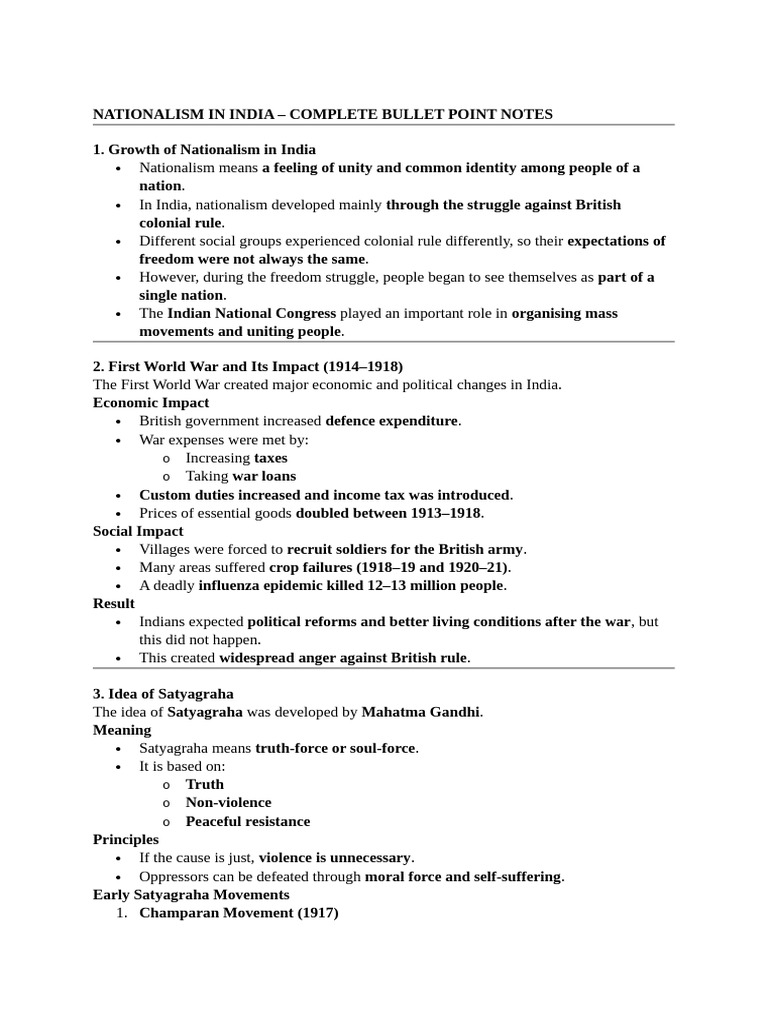 Bullet Notes Nationalism in India | PDF | Politics Of India | Indian ...