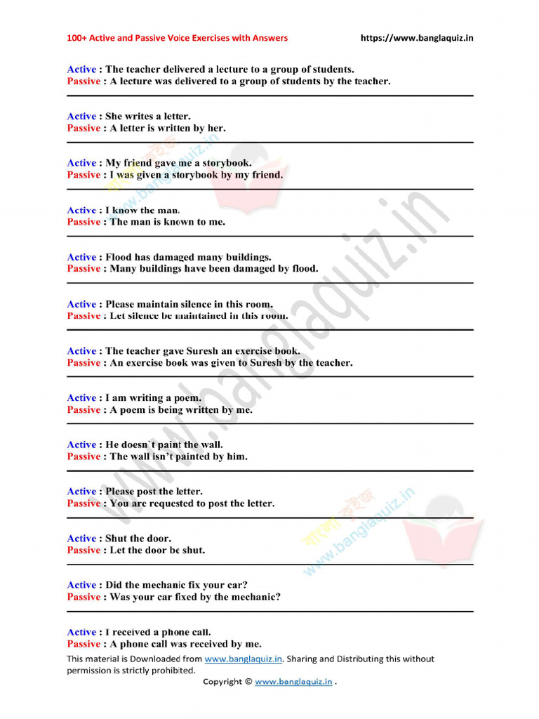100 Active and Passive Voice Exercises With Answers | PDF