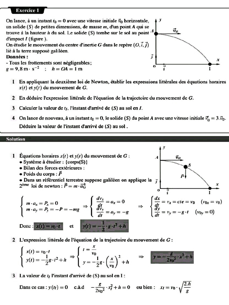 SPCTS Projectile Exo Corrige | PDF