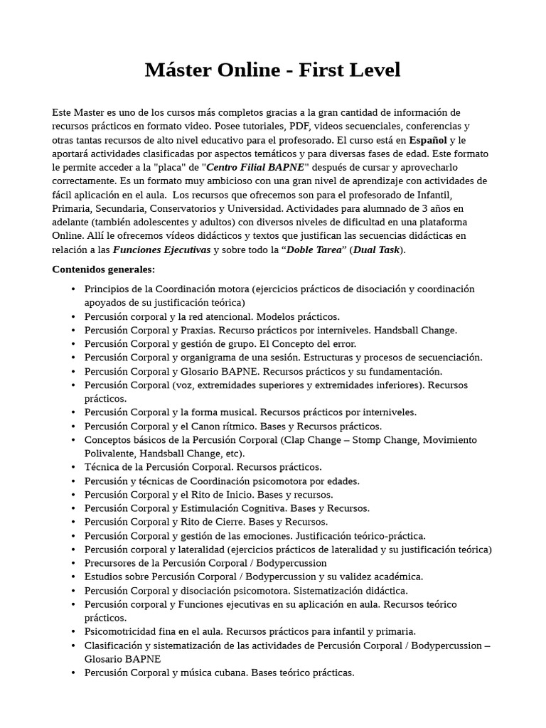 Master Online - First Level | PDF | Cognición | Ciencia cognitiva