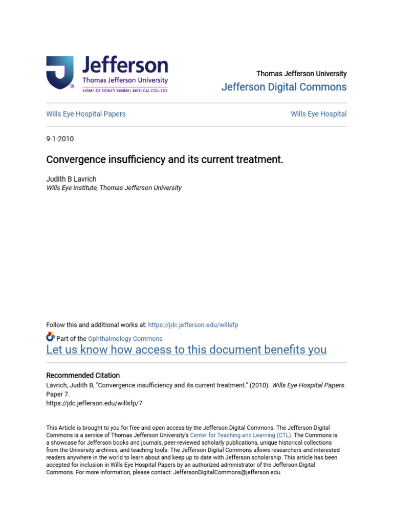 Convergence Insufficiency and Its Current Treatment. | PDF ...