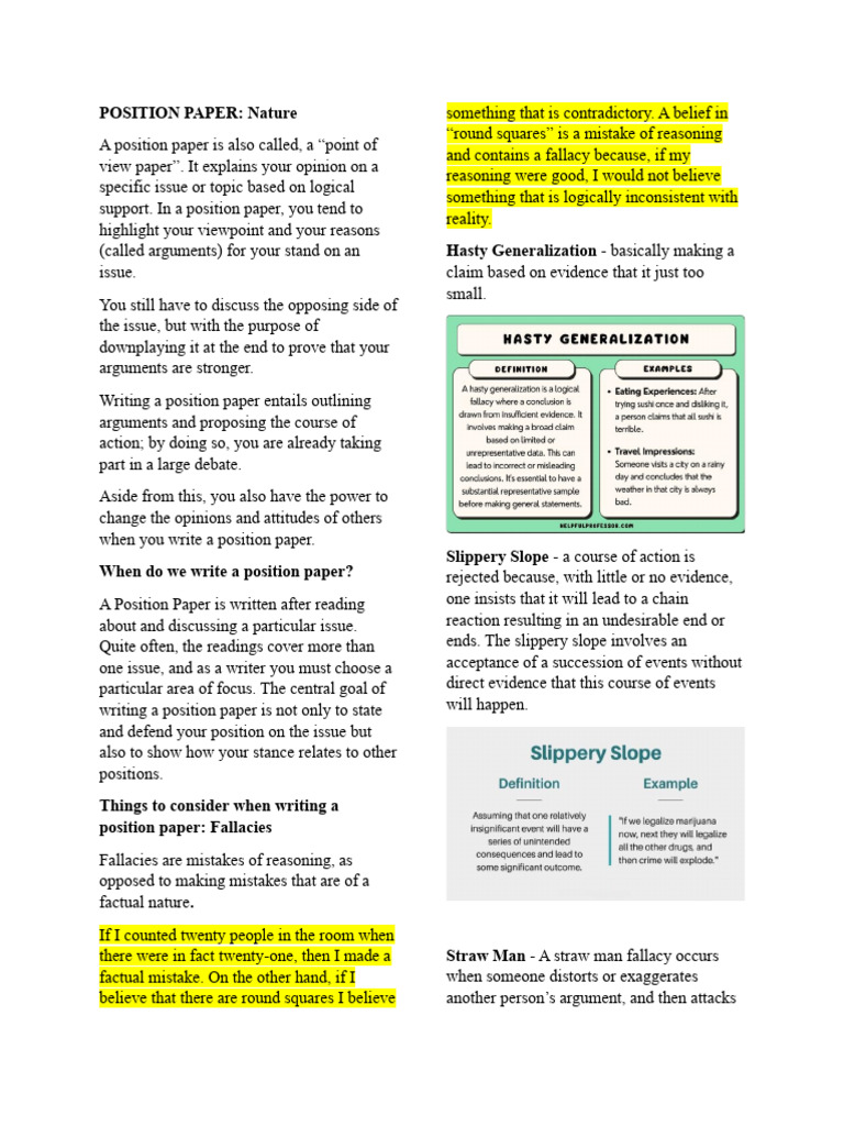 Position Paper Handouts | PDF | Fallacy | Argument