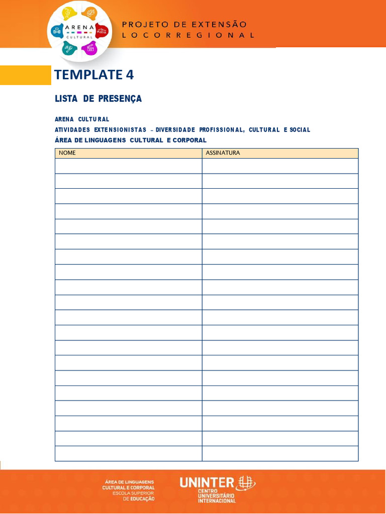 Template 4 - Lista de Presenca | PDF