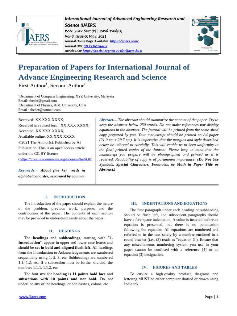 Journal Paper Format | PDF | Paragraph | Abstract (Summary)