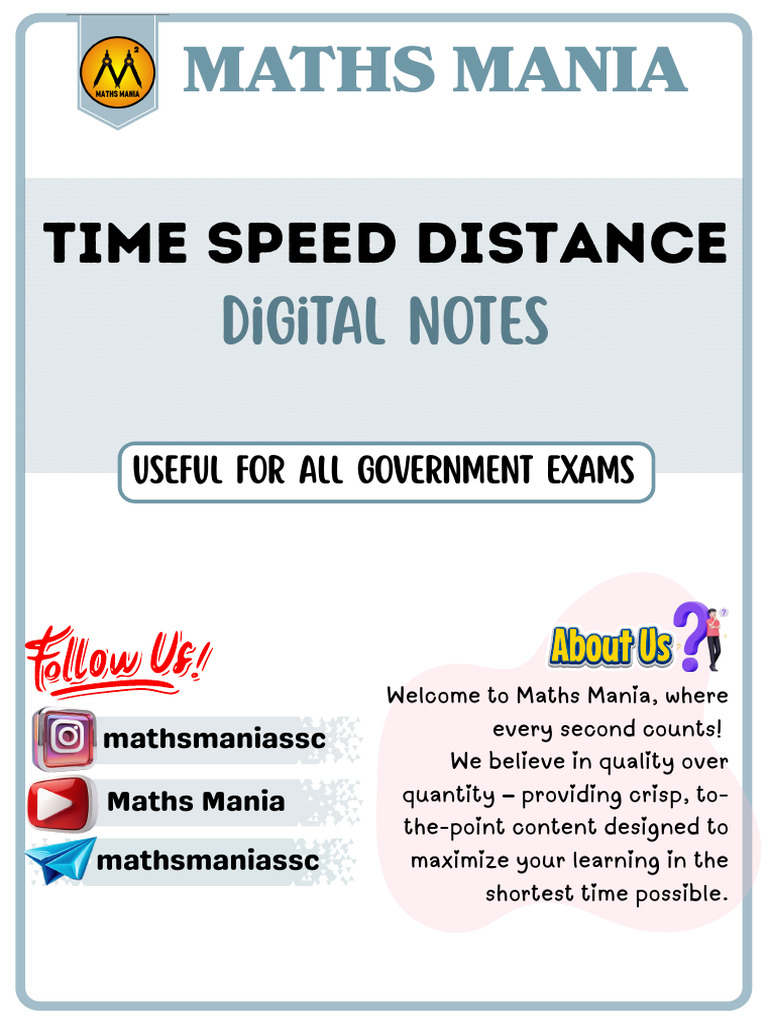 Time Speed Distance: Maths Mania | PDF