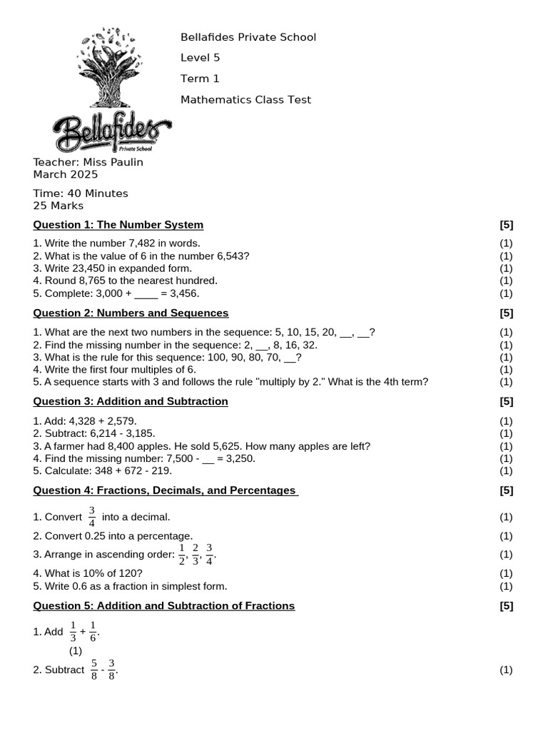 Level 5 Maths Activity Test | PDF | Numbers | Multiplication