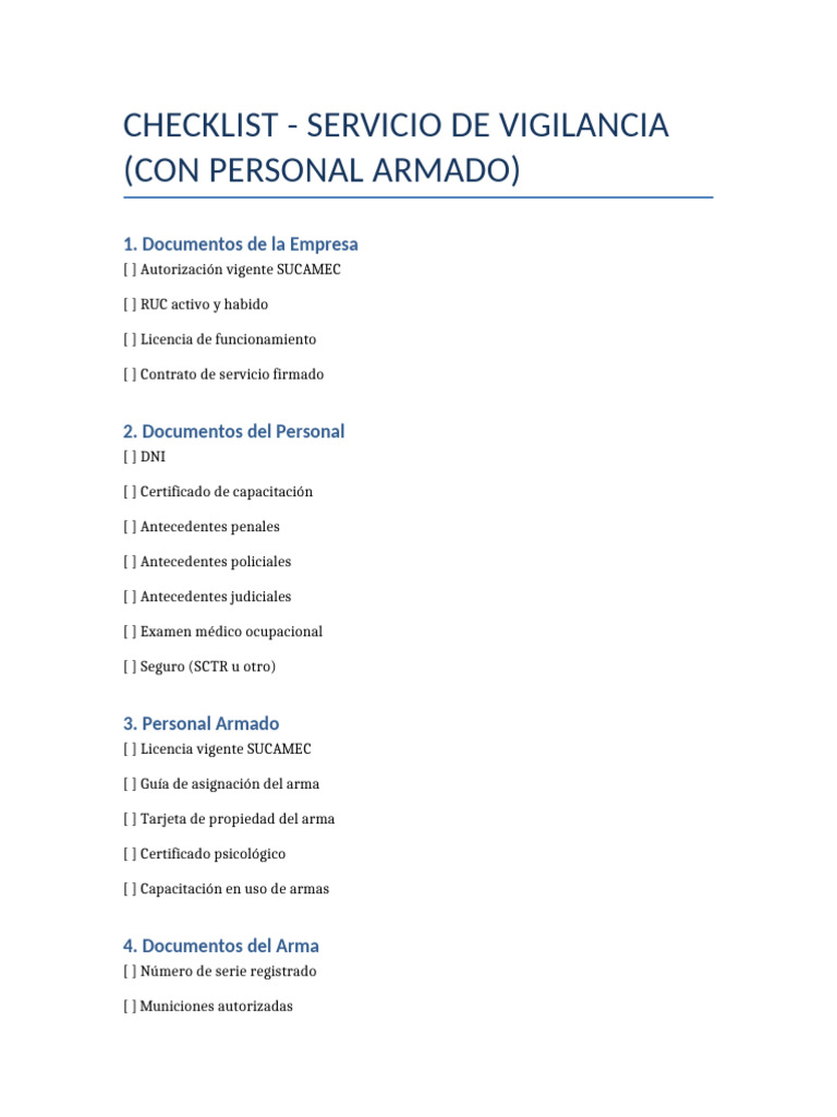 Checklist Vigilancia | PDF