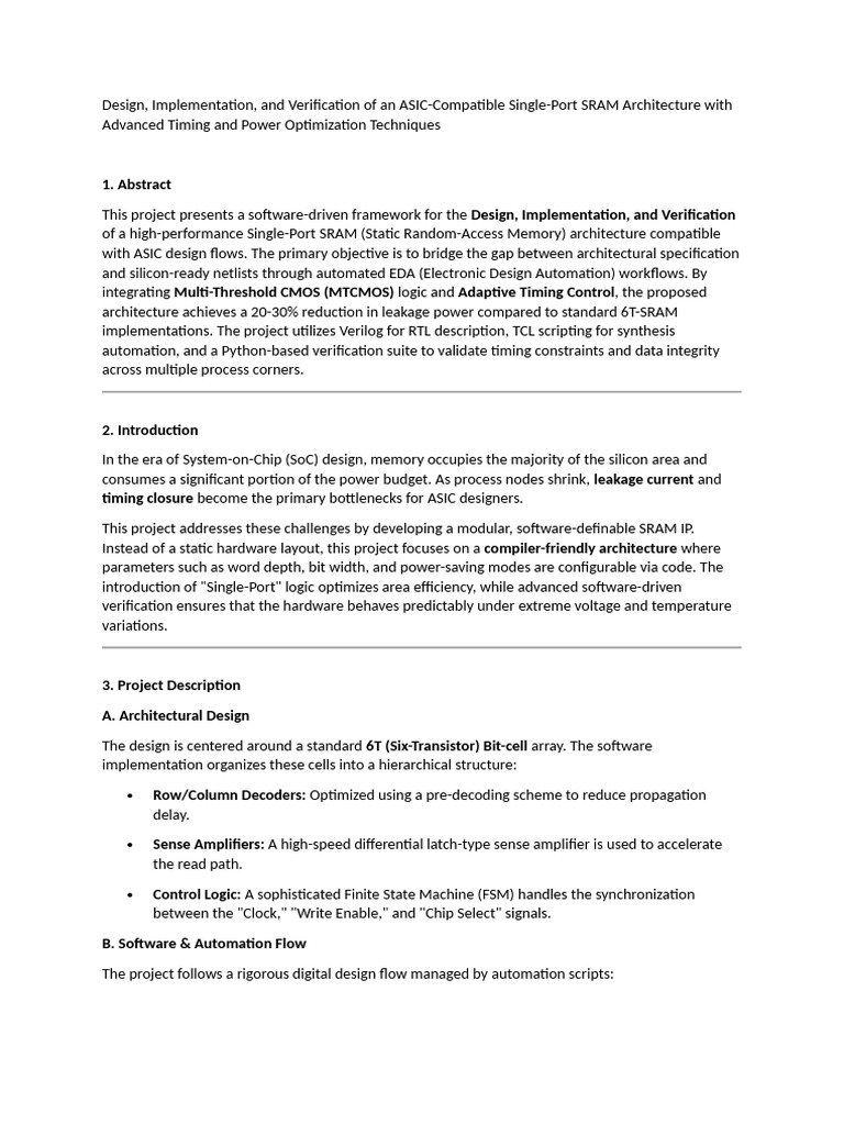 Design, Implementation, and Verification of An ASIC-Compatible Single ...