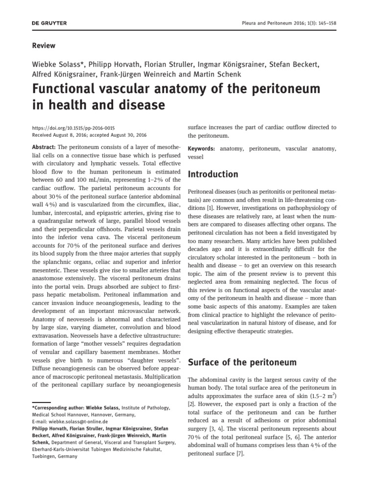 Functional Vascular Anatomy of The Peritoneum in Health and Disease ...