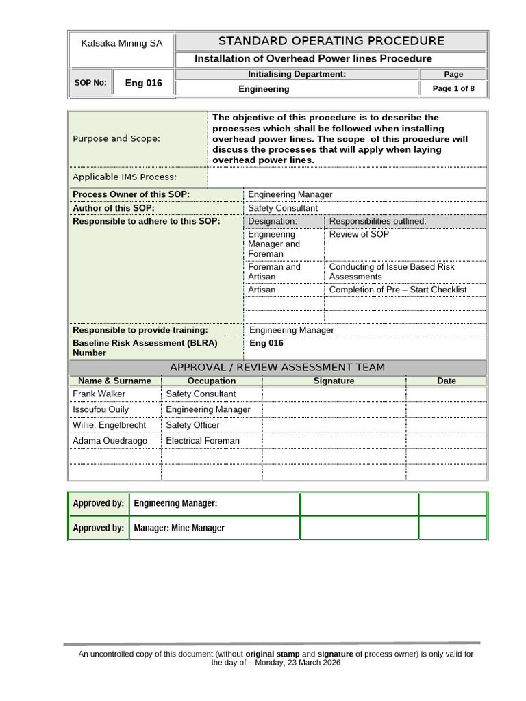 Engineering Installation of Overhead Power Lines Procedure | PDF ...