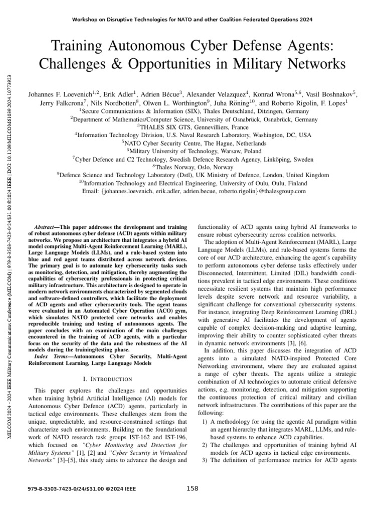 Training Autonomous Cyber Defense Agents Challenges Amp Opportunities ...