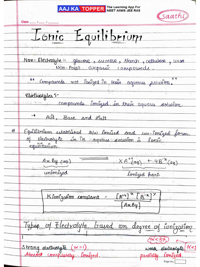 Ionic Equilibrium Notes English | PDF