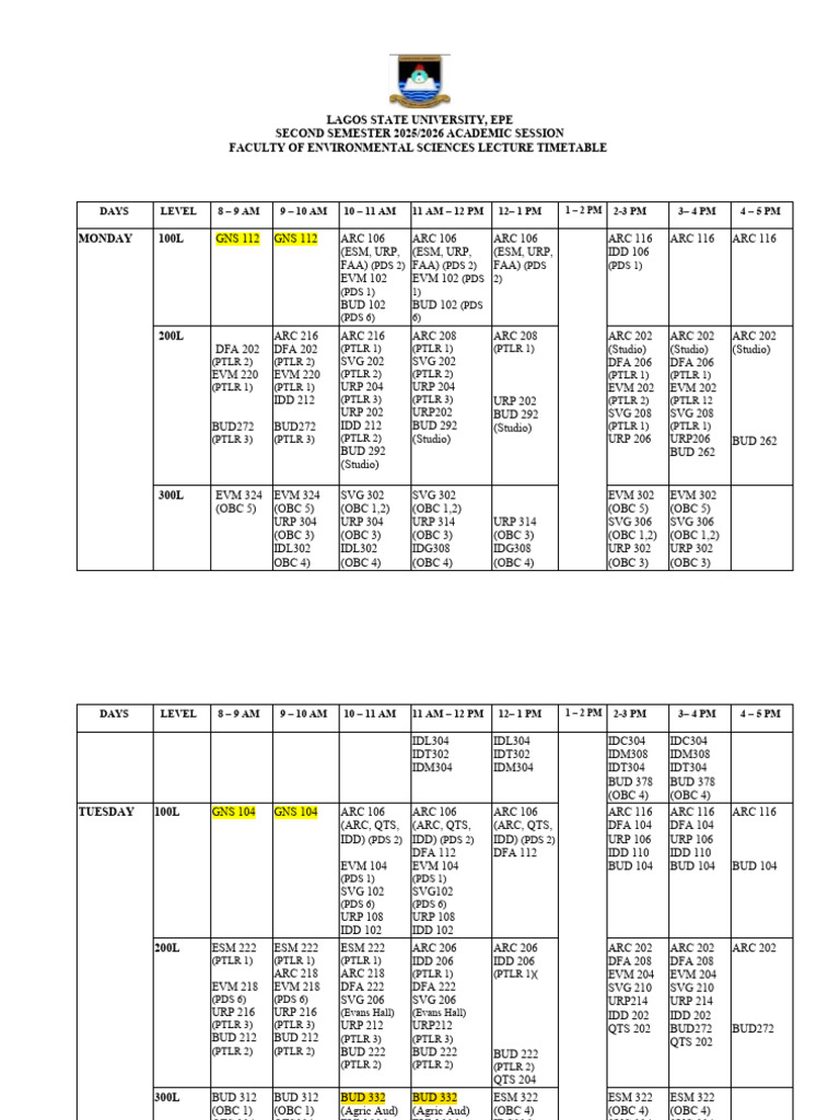 Final FES - 2025 - 26 Second Semester TimeTable | PDF