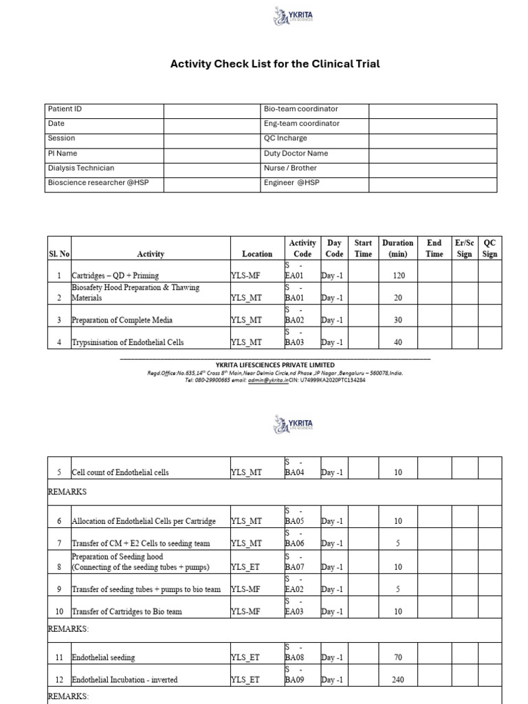 Clinical Trial Activity Check List | PDF | Anatomy | Clinical Medicine