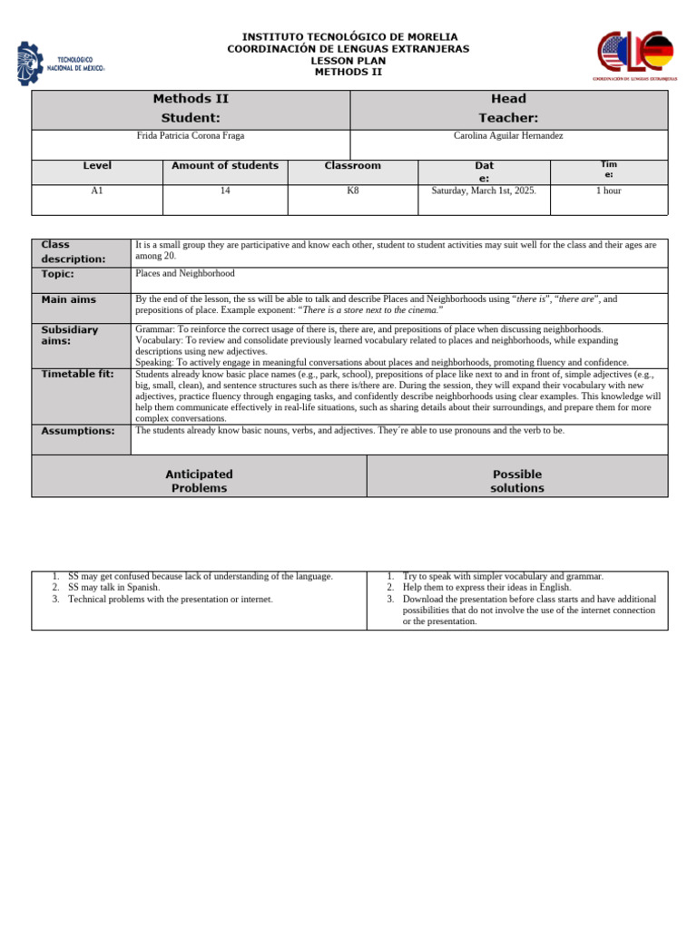 Practice Class - Lesson Plan Template M2 - 2024-2 | PDF | Vocabulary ...