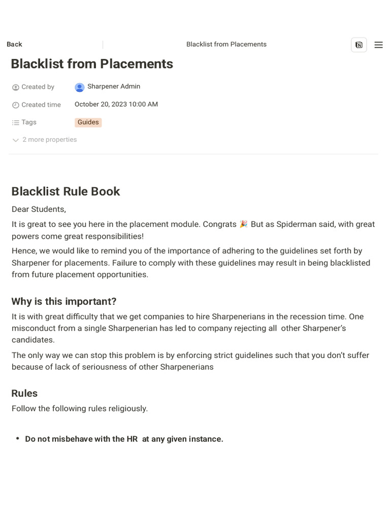 Blacklist From Placements | PDF
