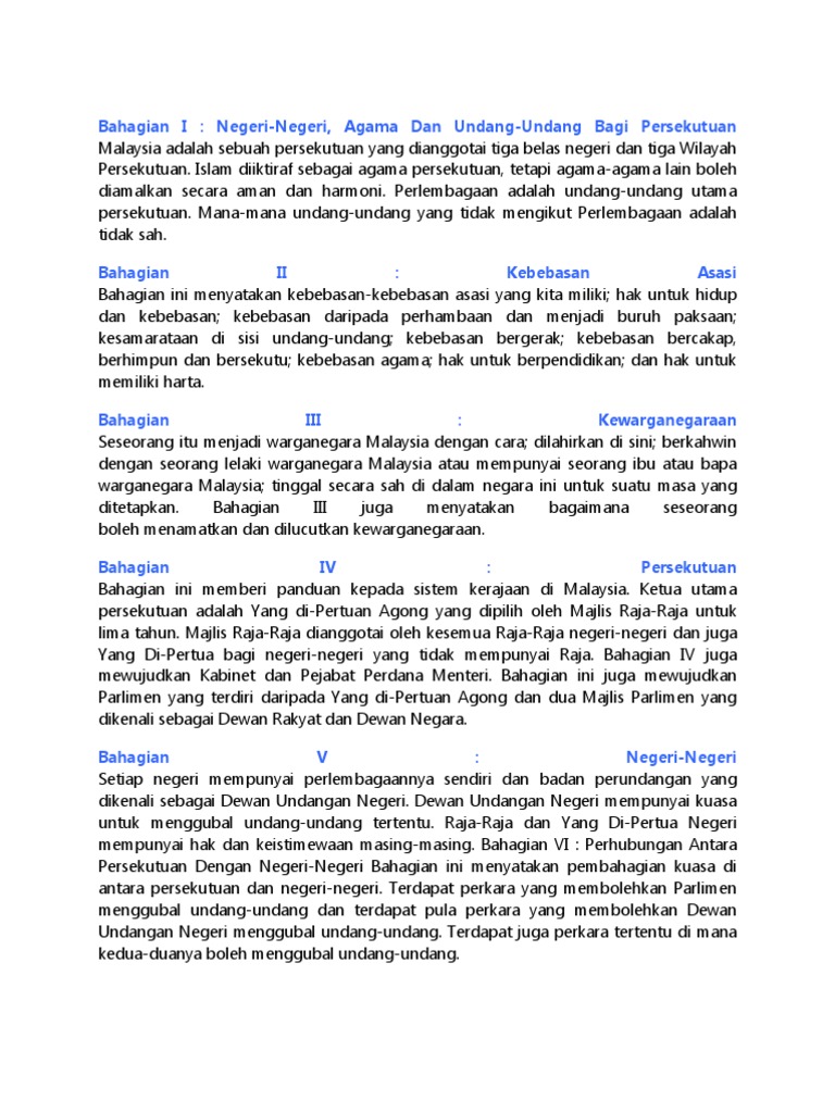 Isi Kandungan Perlembagaan Persekutuan Pdf