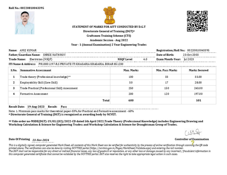 Marksheet R220810043395 1 | PDF
