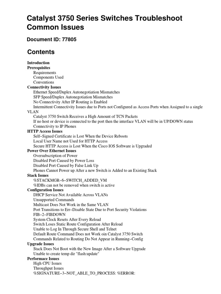 Catalyst 3750 Series Switches Troubleshoot | PDF | Network Switch ...
