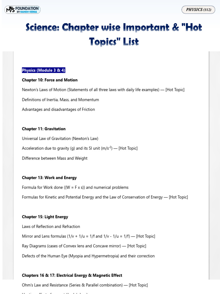 Science (212) Topics + Questions | PDF