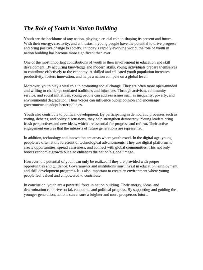 The Role of Youth in Nation Building | PDF