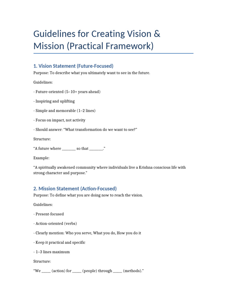 Vision Mission Guidelines-1 | PDF