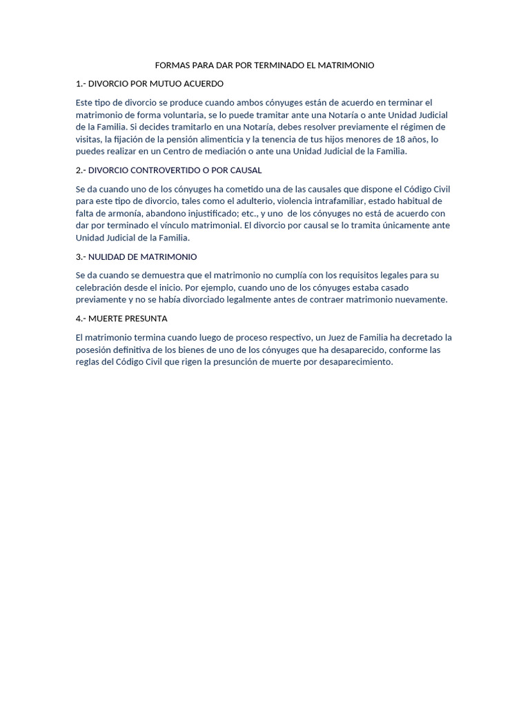 Formas para Terminar El Matrimonio | PDF