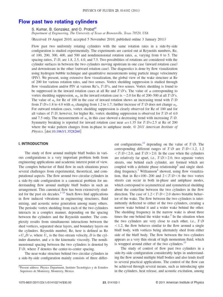 Flow Past Two Rotating Cylinders | PDF | Vortices | Liquids