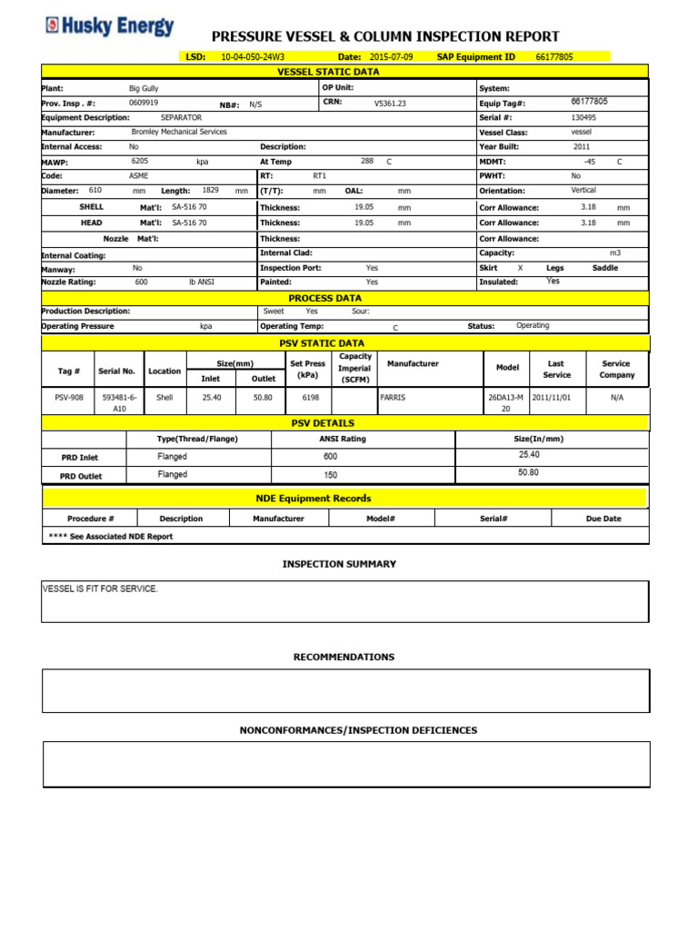 Pressure Vessel & Column Inspection Report | PDF | Mechanical Engineering
