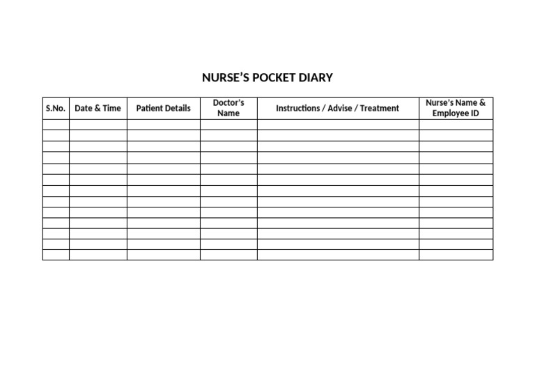 Nurse's Pocket Diary Format | PDF