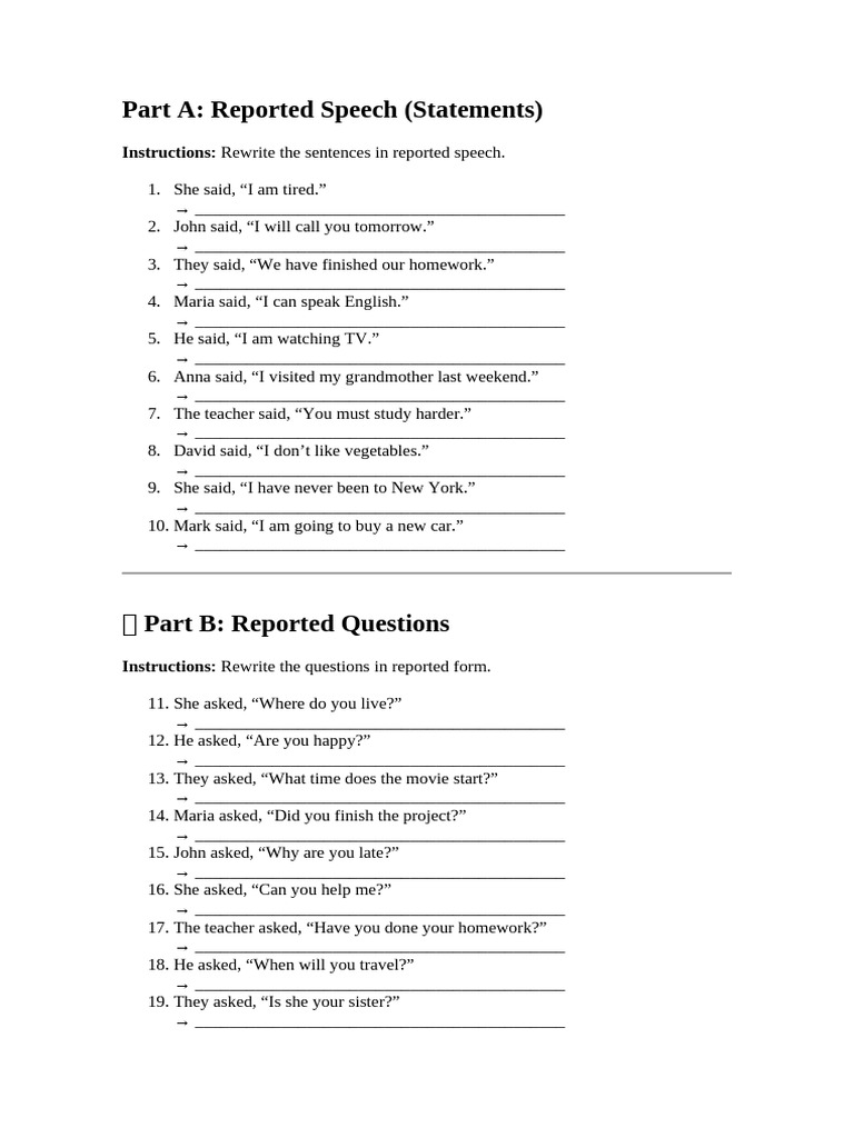 Reported Speech Questions | PDF
