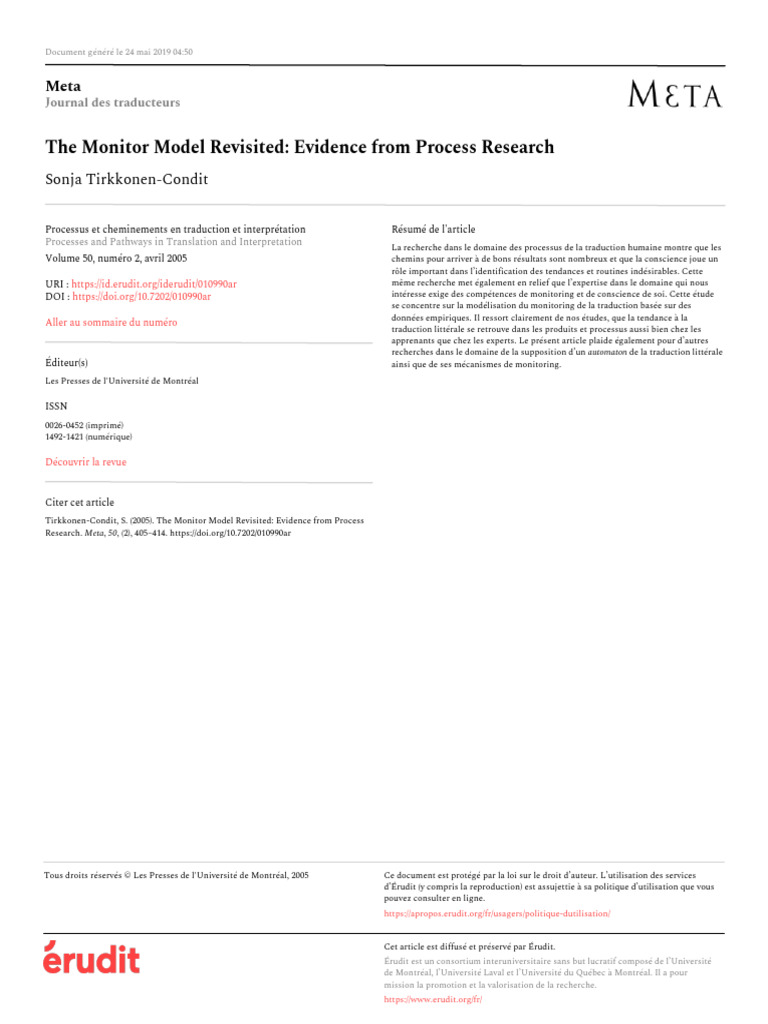The Monitor Model Revisited Evidence From Process | PDF | Translations ...