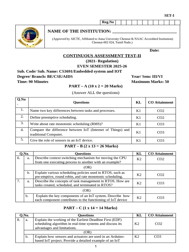 Cat II Set I Eiot Question Paper Final | PDF | Internet Of Things ...