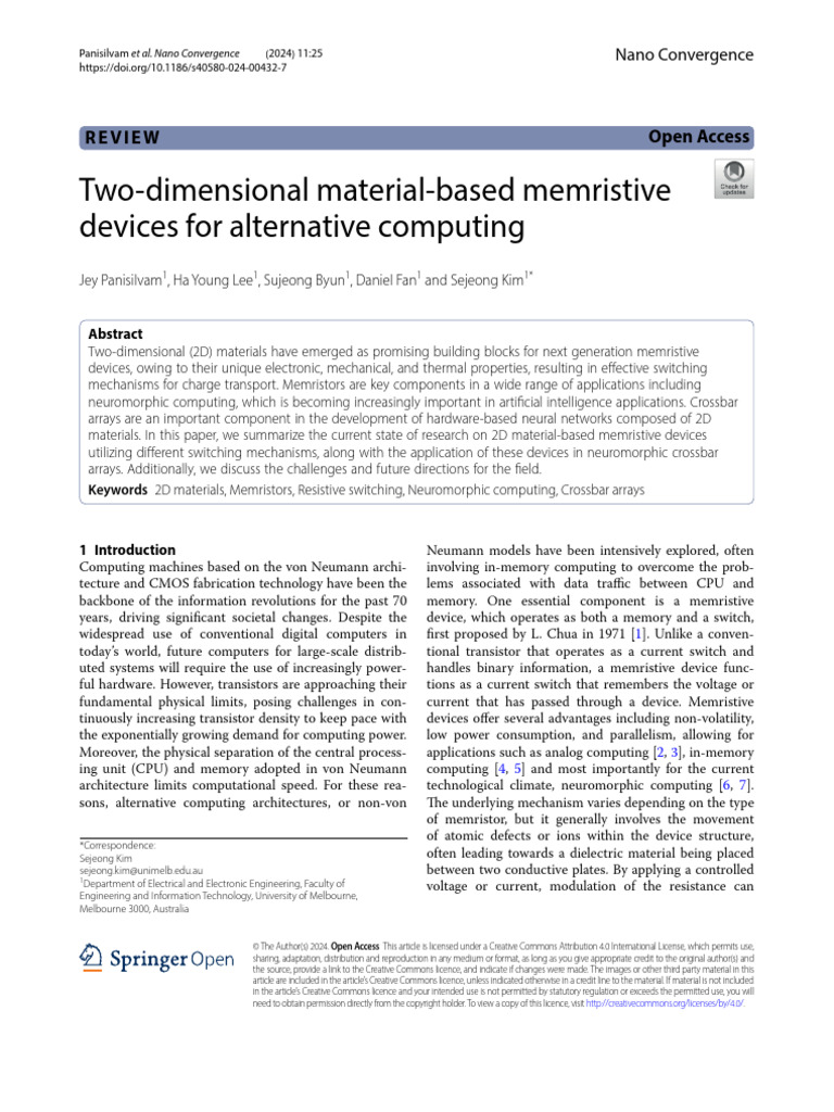 Two-Dimensional Material-Based Memristive Devices For Alternative ...