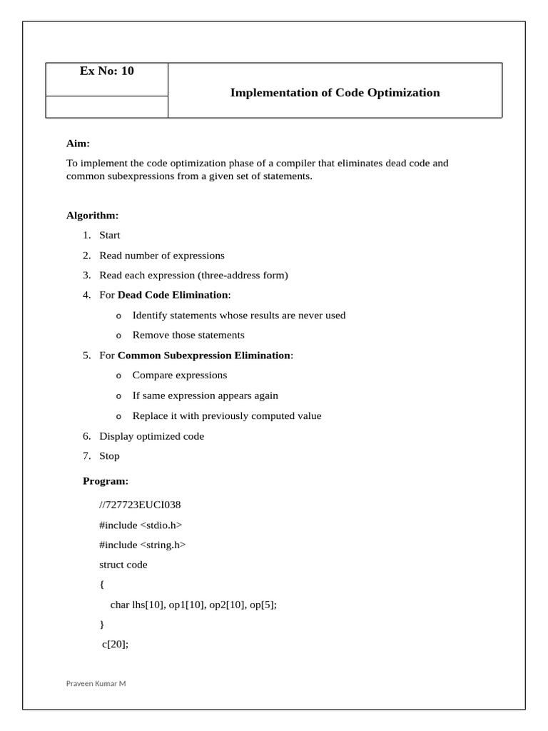 Ex No 10 | PDF