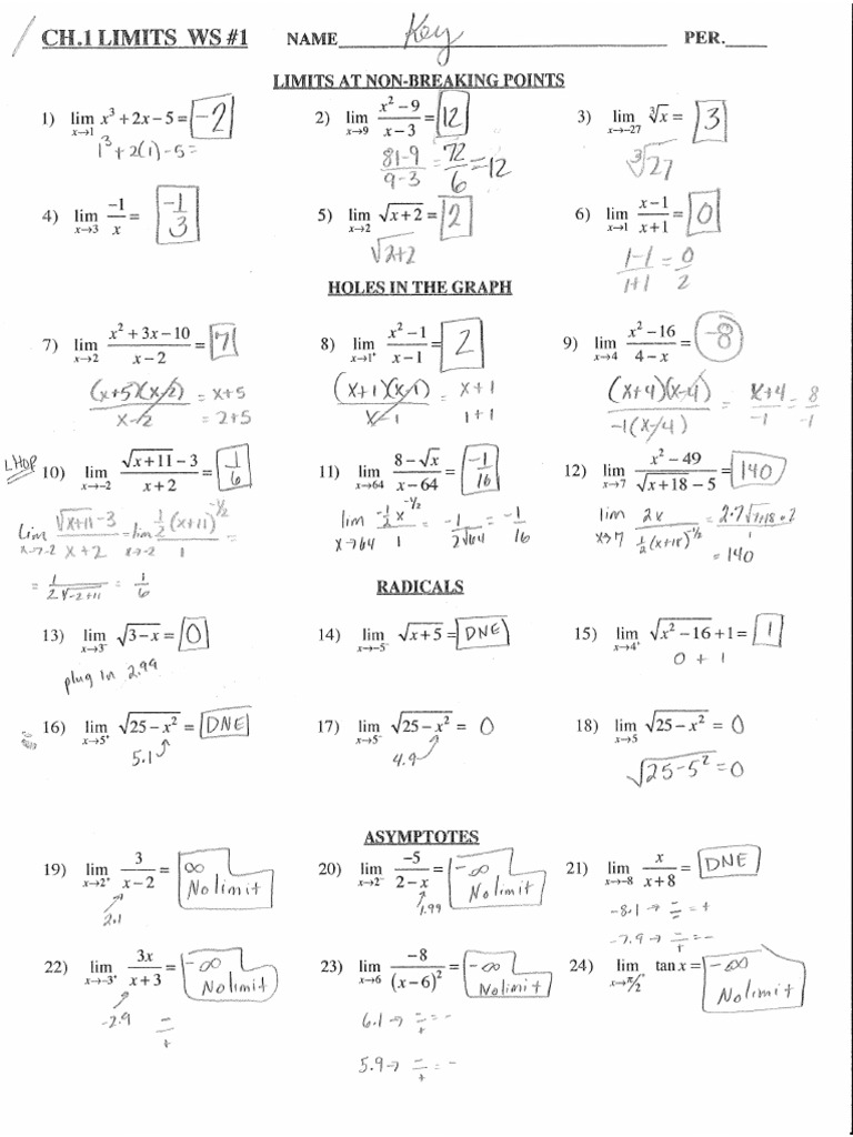 Ch.1 Limits Ws 1 Ans | PDF