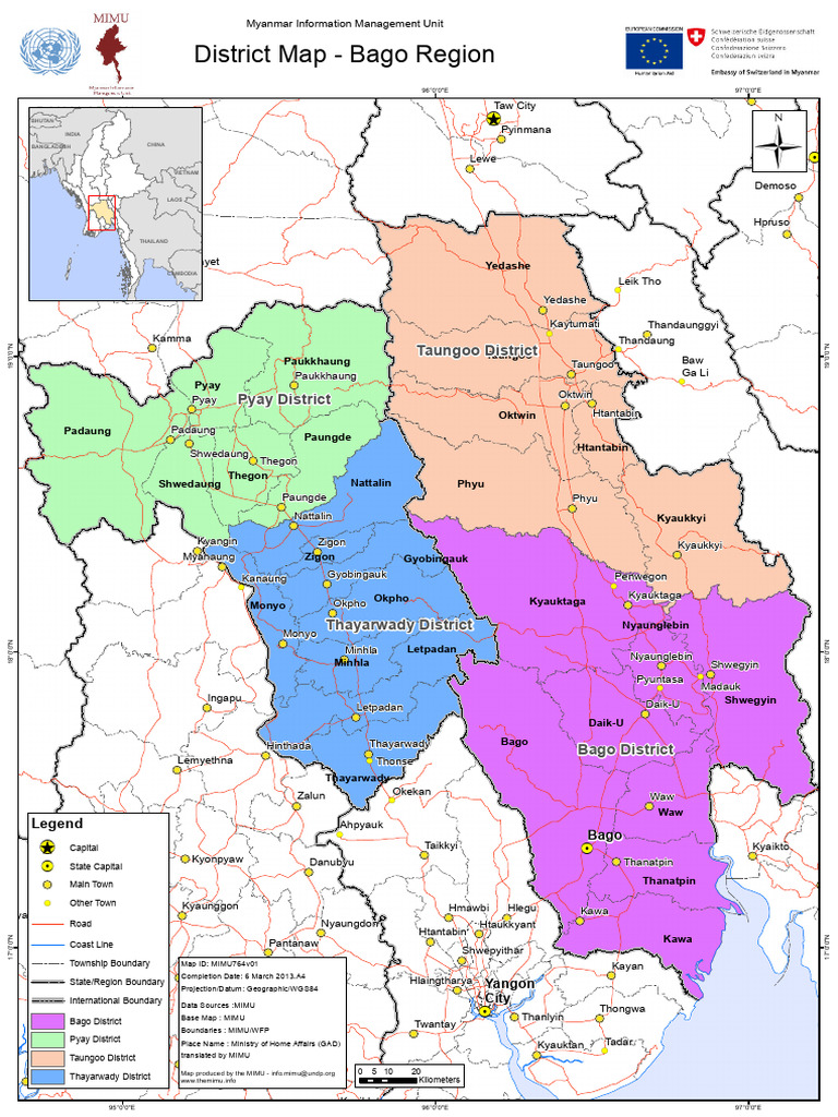 District Map - Bago Region: Taungoo District Pyay District | PDF ...
