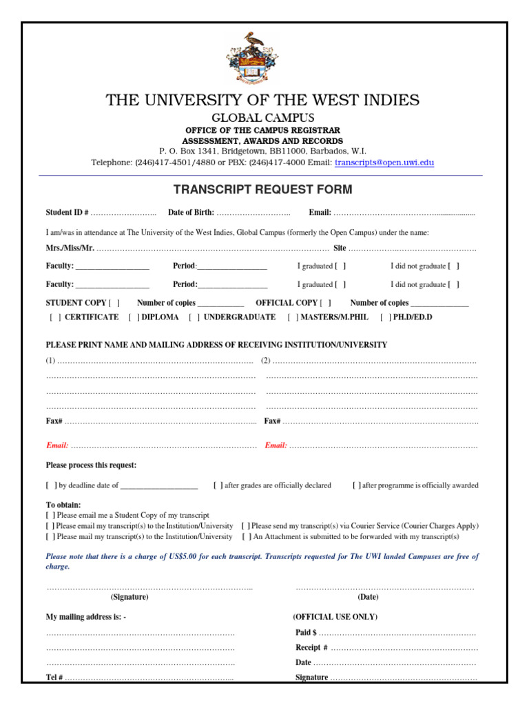 Transcript Request Form - Global Campus | PDF | Wire Transfer | Payments
