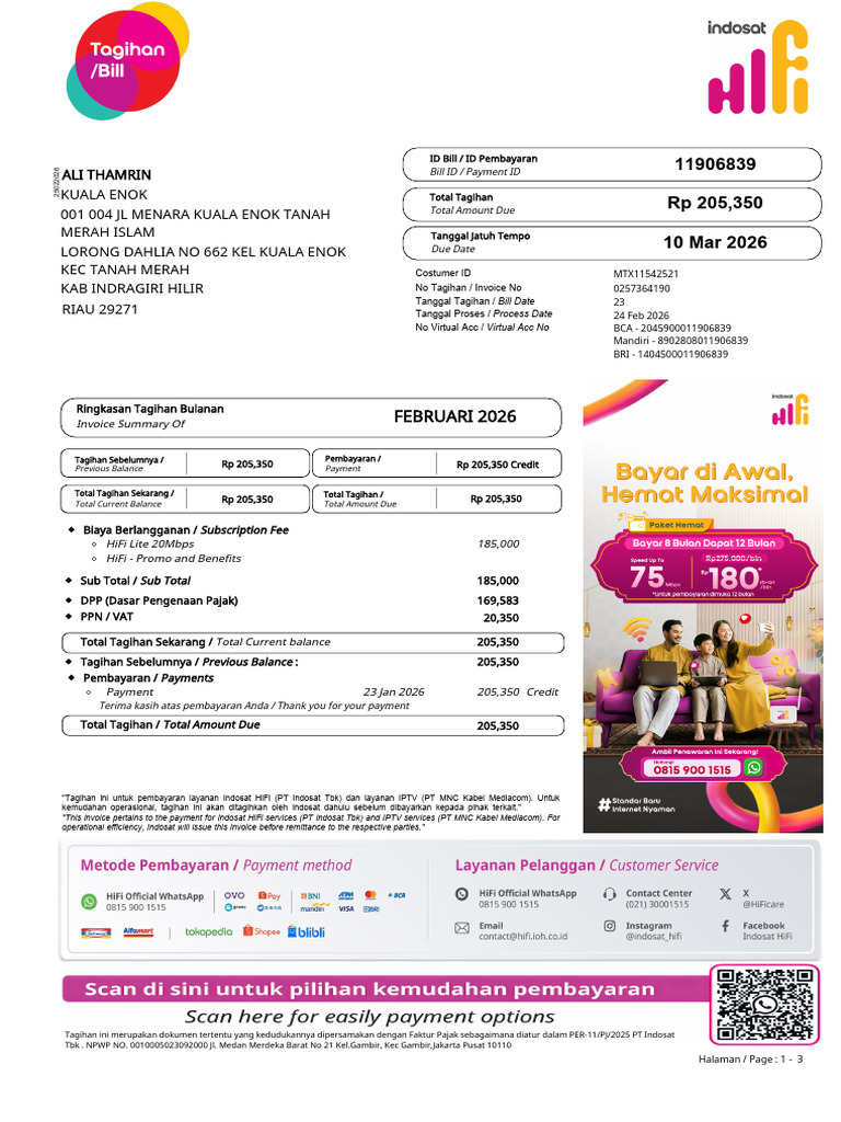RP 205,350 10 Mar 2026: Ali Thamrin 001 004 JL Menara Kuala Enok Tanah ...