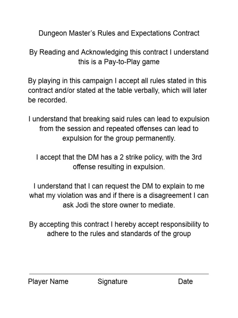 Dungeon Master and Group Contract | PDF