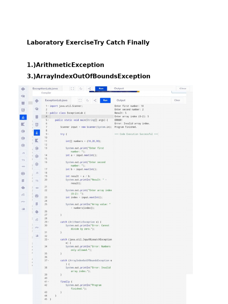 Laboratory ExerciseTry Catch Finally | PDF