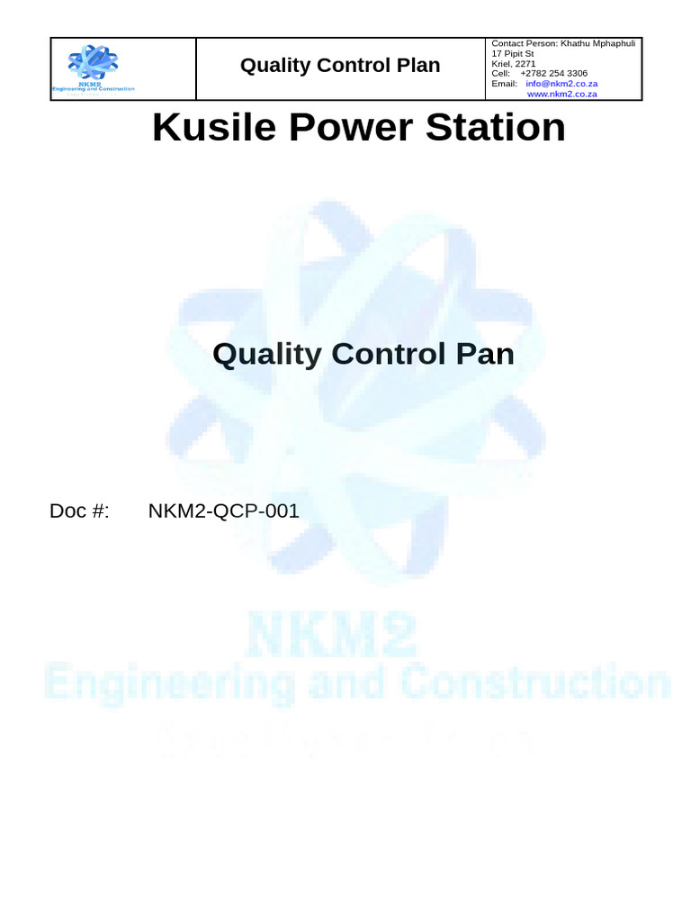 Cable Pulling, Installatio and Termination Project Quality Control Plan ...
